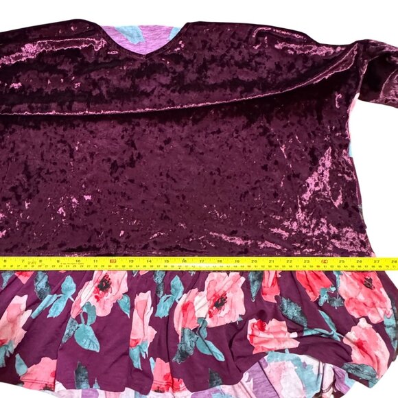 Dazzle Up Velvet Floral Pullover Top 3X Burgundy Pink Hi-Lo Flowy Gypsy Boho - Picture 11 of 12